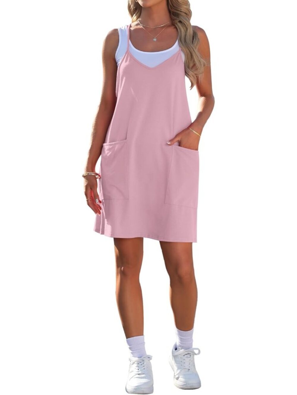 Women's Pink Summer Dresses Sleeveless Casual Dress Spaghetti Strap Beach Dress